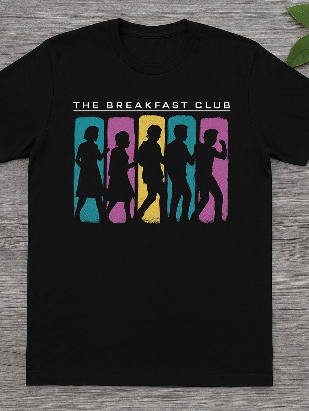 Black 80s Retro Silhouette Graphic Tee Colorful Pop Art Style Shirt